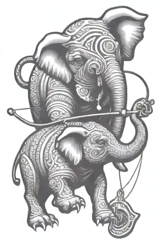 Tribal Elephant And Bulldog And Fishing Pole