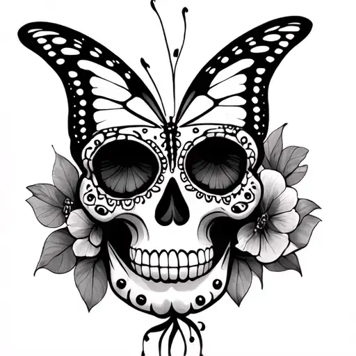 Butterflies Sugar Skull Design