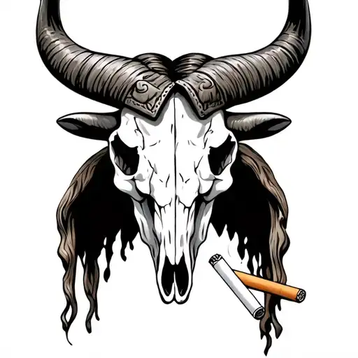 Western Long Horn Bull Skull With Cigarettes And 2004