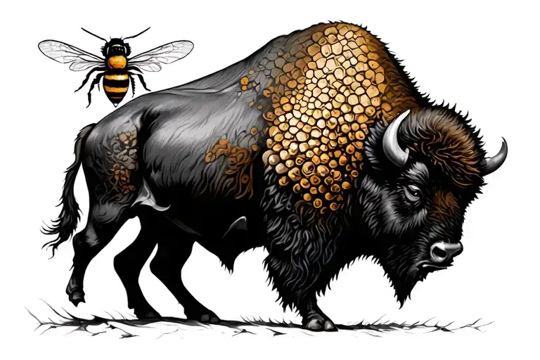 Bison Facing Storm With Honey Bee