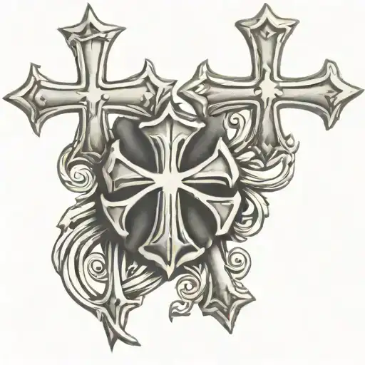 Two Chrome Hearts Crosses Overlapping Eachother With A Design Behind Them