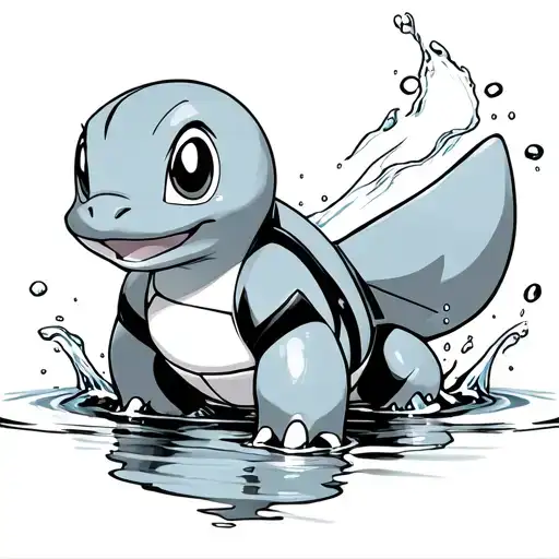 Squirtle As Water Shoots In Motion Without Colors Only Contours Without Color