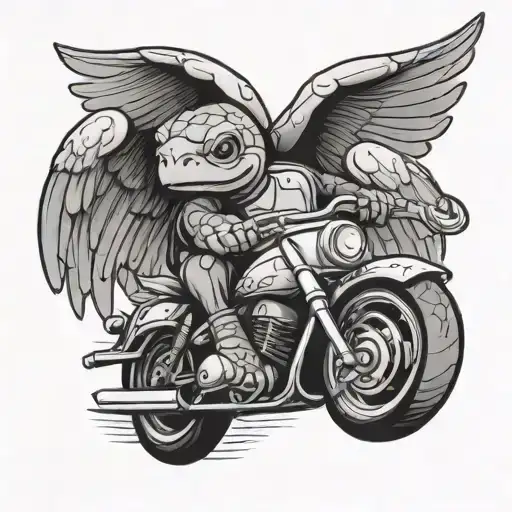 Cartoon Turtle Riding A Motorcycle With Angel Wings