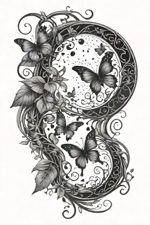 Butterflies Vines Hanging Moon