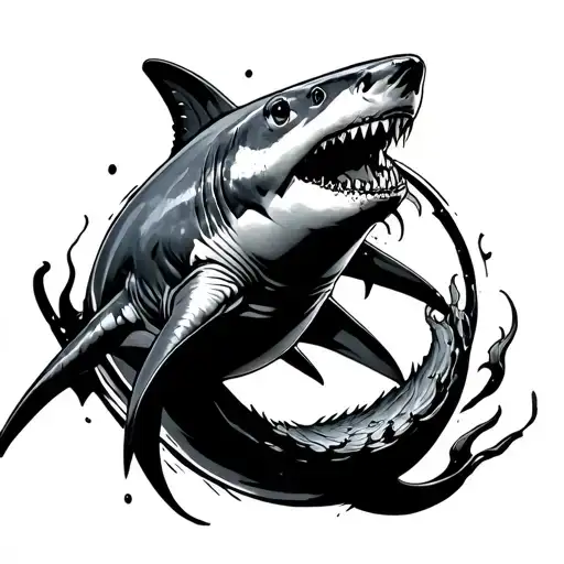 An Open Mouthed Shark In A Circle Eating Its Tail