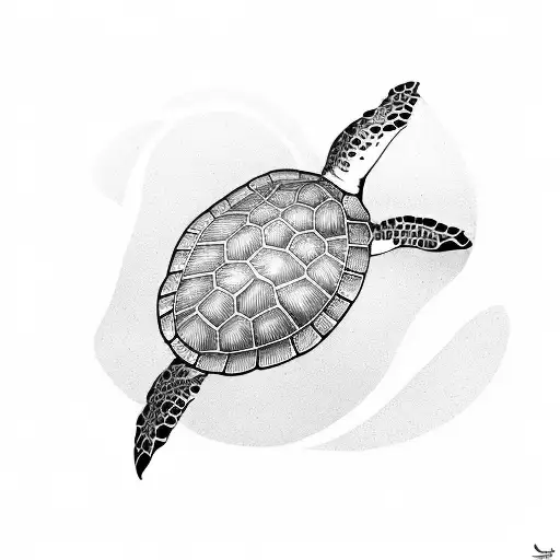 Sea Turtle With The Shell Like Sea Tribal And Family Simbol