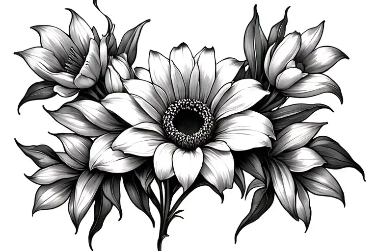 Lillies And Tulips Sunflower Surrounding