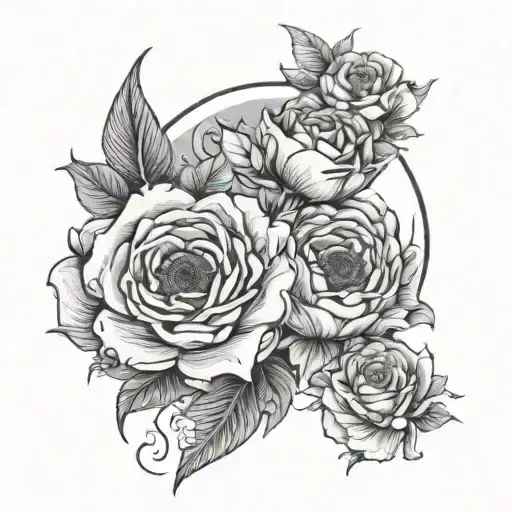 Sun Moon Merging Together With Roses And Poppies