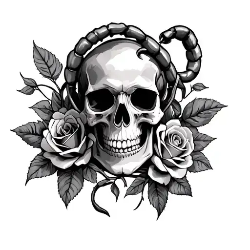 Skull With Scorpion And Roses