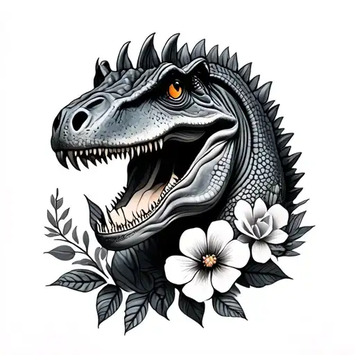 Small Tattoo Dinosaur Flowers