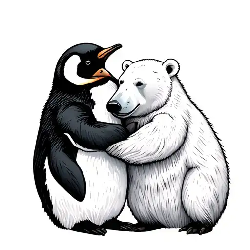 Penguin And Polar Bear Holding
