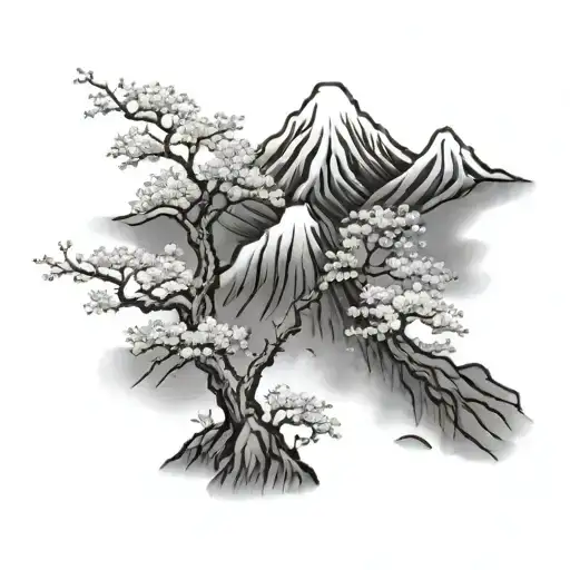 Japanese Mountain My Myoko With Cherry Blossoms