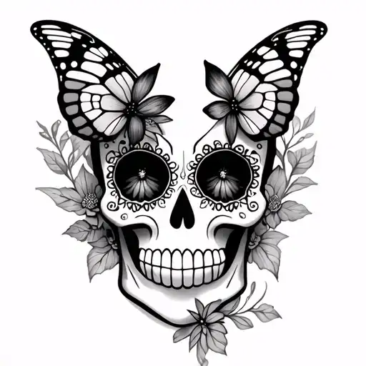 Butterflies Sugar Skull Design Combining Elements