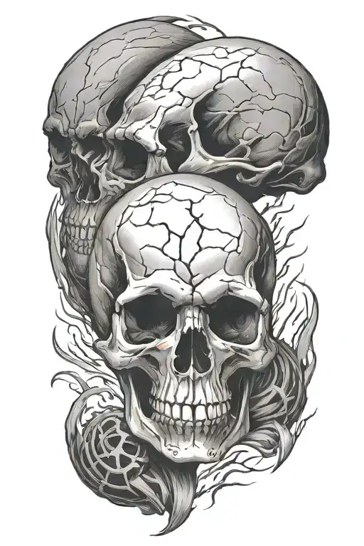 Two Skulls Facing Away From Eachother