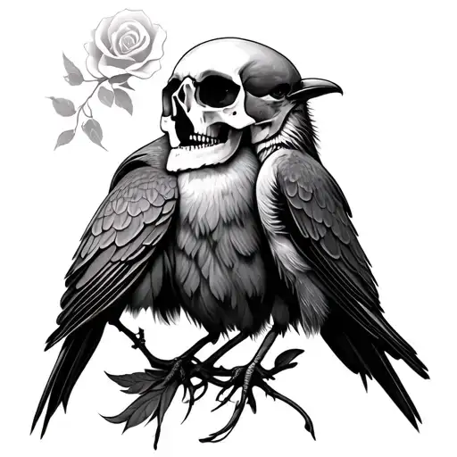 Skull And Bird Sitting