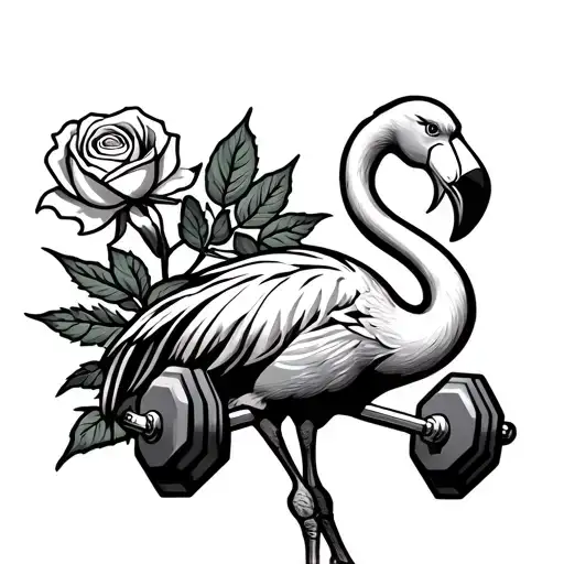 Rose Flamingo That Runs With Dumbbells