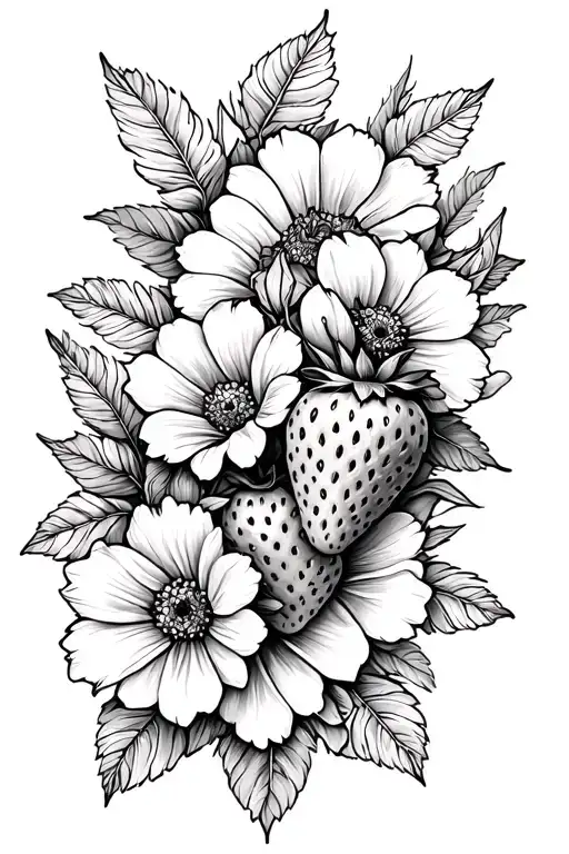 Create A Floral And Strawberry Tattoo That Covers The Inside And Outside Of The Upper Arm