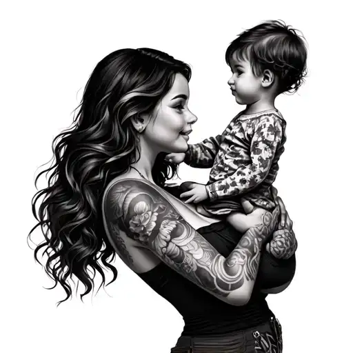 Tatted Mom Carrying Her Child