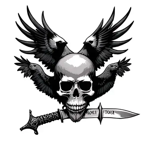 Skull And Bird With Dagger Text