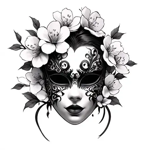Gothic Mask And Cherry Blossoms