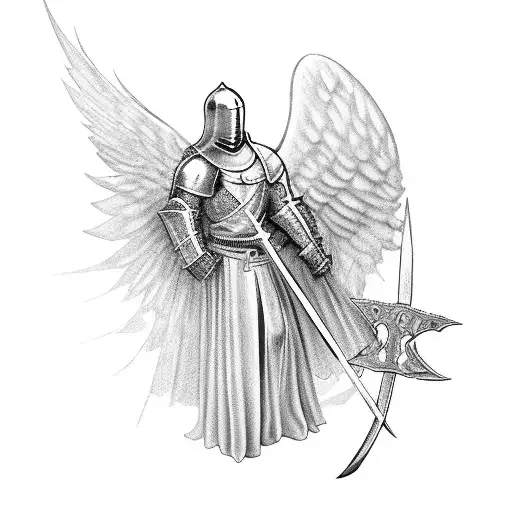Knight With Angel Wings And A Sword Protecting Heaven