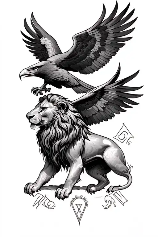 Lion With Eagle With Roman Numerals Intertwined