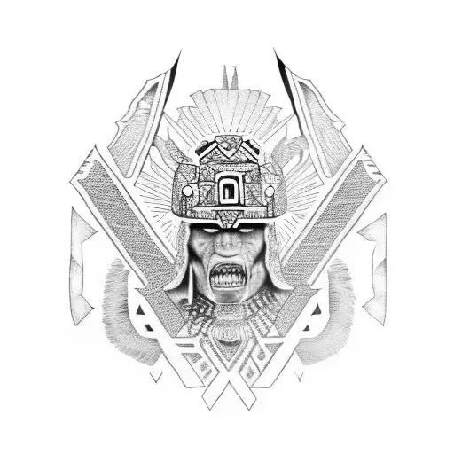 Aztec Animal Warriors Battling In A Dotwork Style