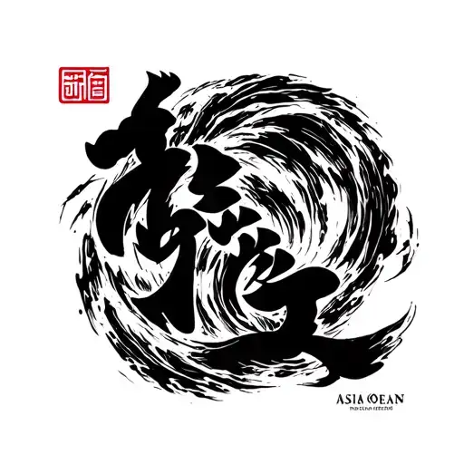 Emblem Brush Strokes Asian Ocean