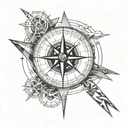 An Abstract Representation Of A Compass And Plane Merging Together