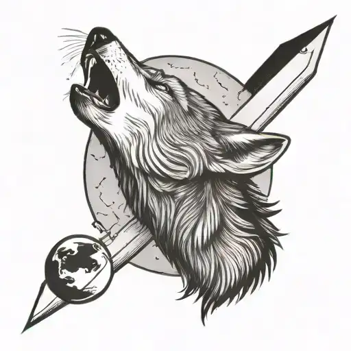 A Black-grey Tattoo Of A Wolf Howling At The Moon With A Looney Tunes Twist