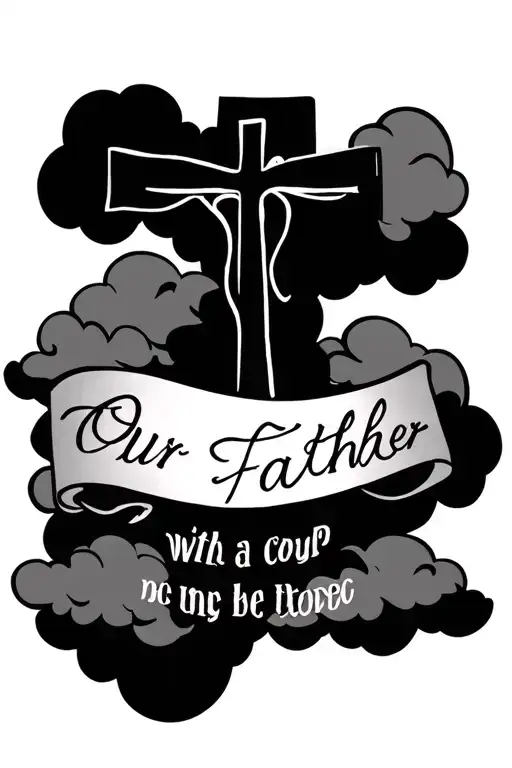 Cross With Clouds With Our Father Prayer Written