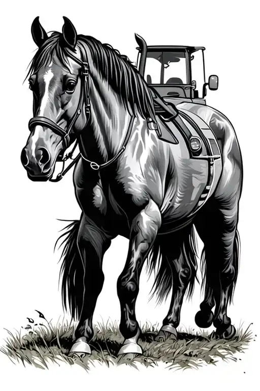 Horse And International Harvester Tractor