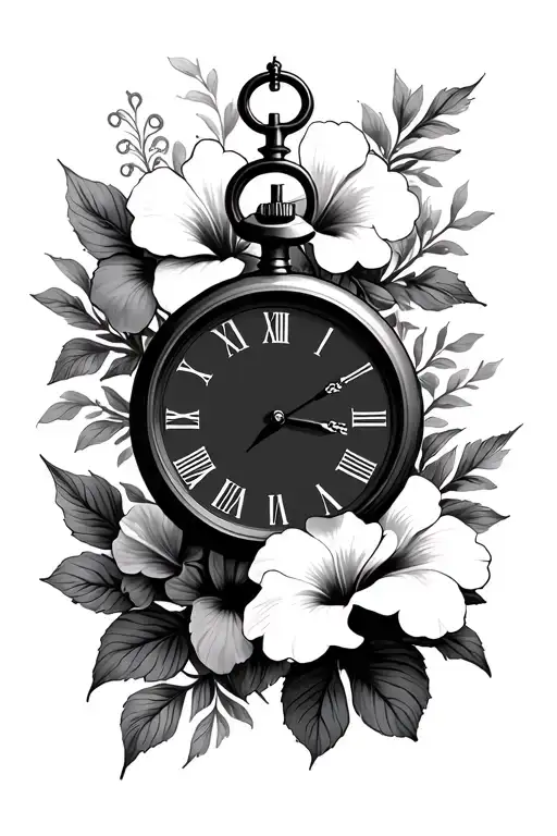 Roman Numerals Stop Watch With Hibiscus Flowers