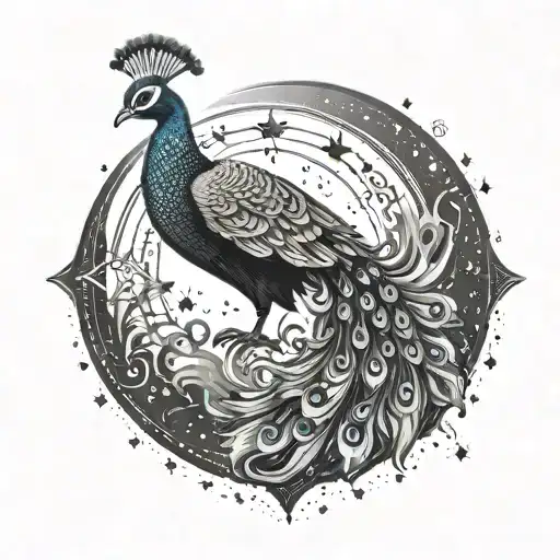 A Mystical Tattoo Of A Peacock Spreading Its Feathers To Reveal A Galaxy Of Stars Within