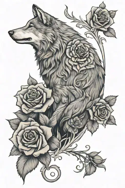 Wolf With Roses Thigh