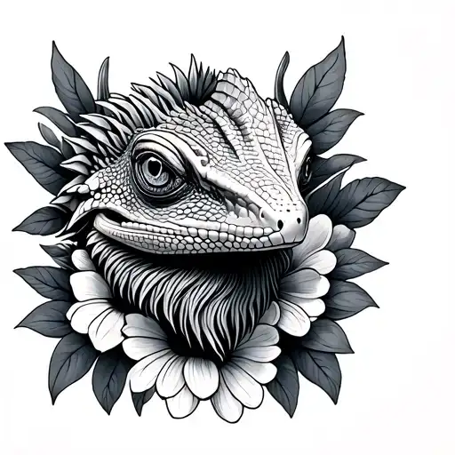 Bearded Dragon With Flowers