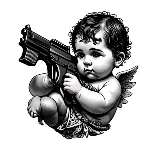 Baby Cupid Holding Ak 47
