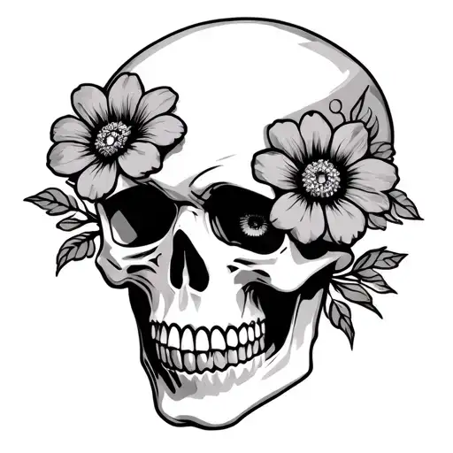 American Traditional Skull Tattoo With Simple Flowers As Eyes