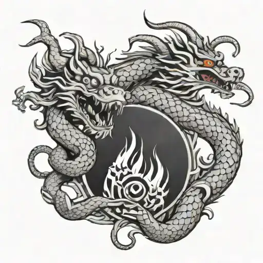 A Chinese Dragon Breathing Fire While Gaming On A Console With Ancient Symbols In The Background