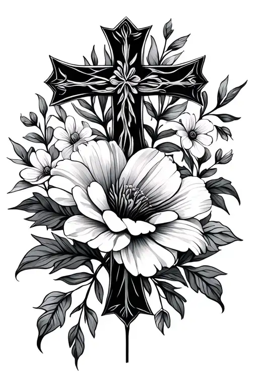 Fine Cross With December & September Birth Flower Blooming