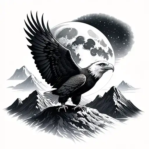 Sun On The Eagle And Mountains Under The Moon And Nature