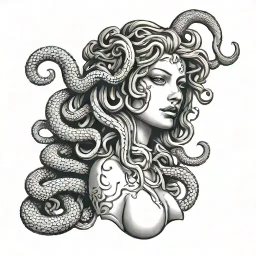Medusa Head With Snakes Over Shoulder