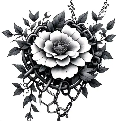 Broken Chains With Flowers And Vines Running Through The Chains