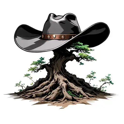 Bonsai Tree Growing From Upside Down Cowboy Hat