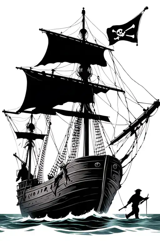 Pirate Ship With Man Walking The Plank