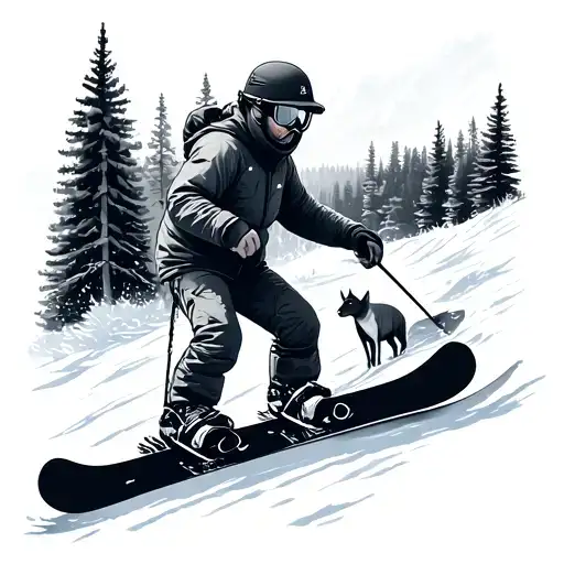 Wilderness Back Country Ski And Snowboarder With Other Wildlife Around