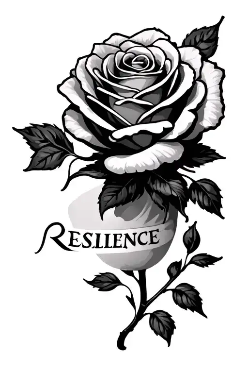 Side Neck Tattoo With A Rose Stem And The Word Resilience
