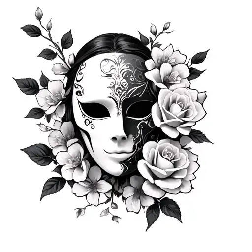 Gothic Mask Beneath Roses And Cherry Blossoms
