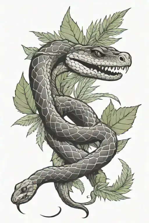 Snake And Marijuana Leaves