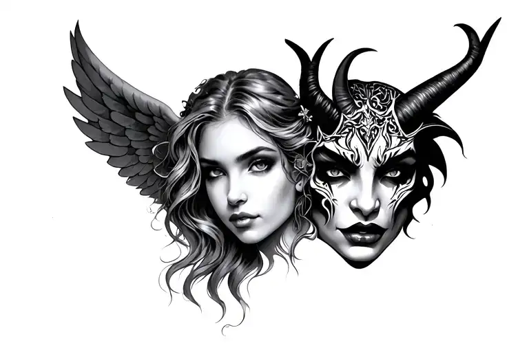 Female Angel Face And Devil Face